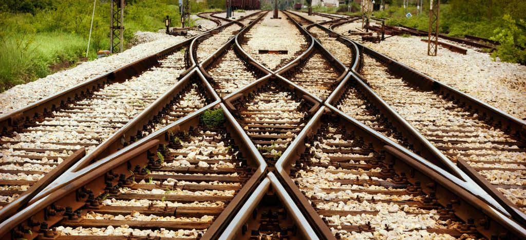 crisscrossing train tracks