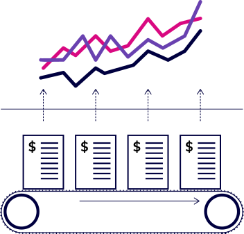 graph with invoices and treadmill icon