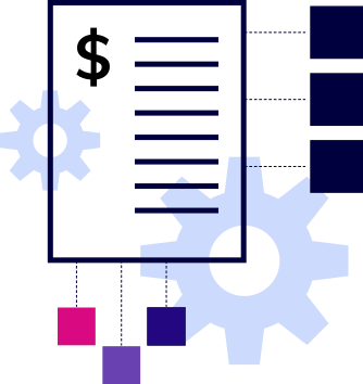 invoice with gears and blocks icon