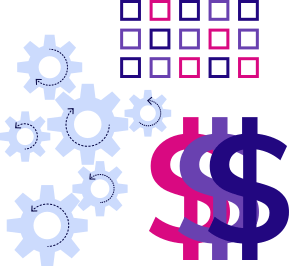 billing gears dollar signs and square icon