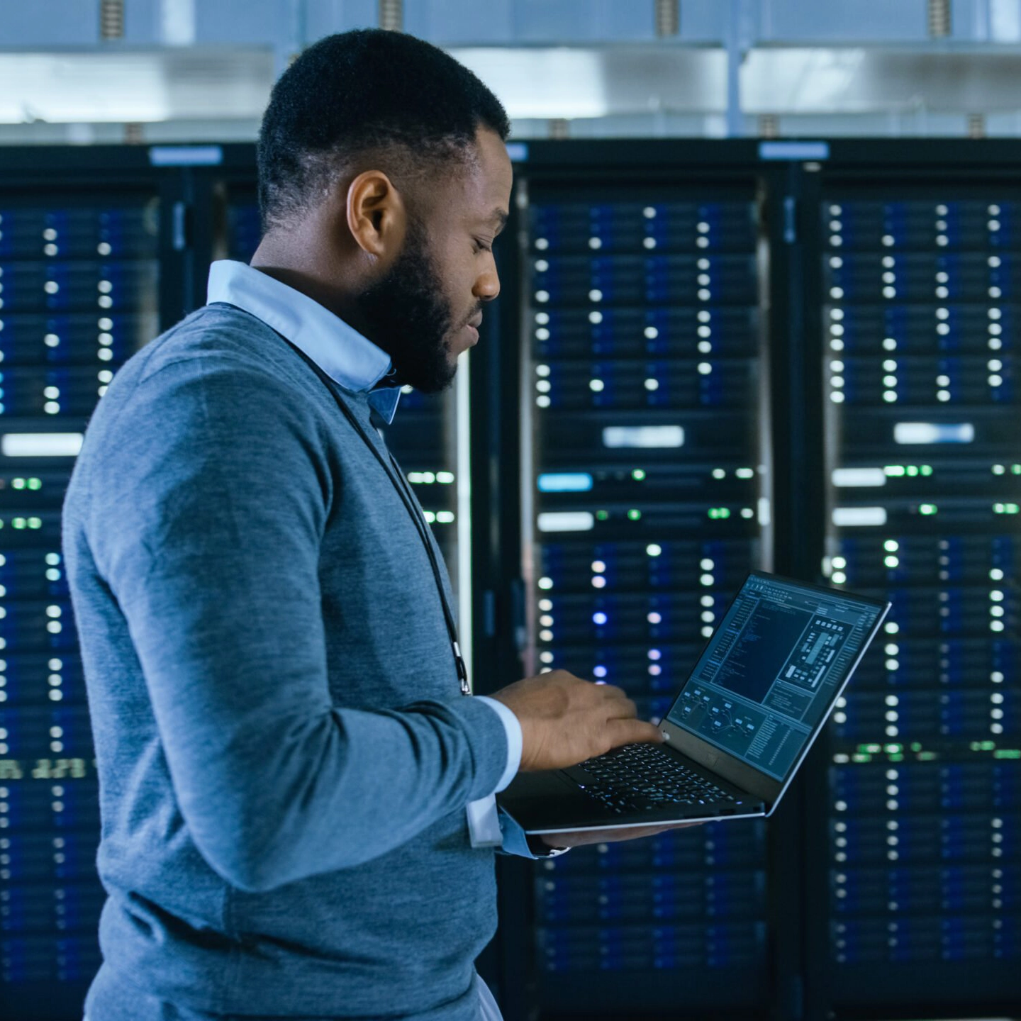 IT professional in server room