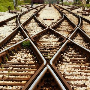 crisscrossing train tracks